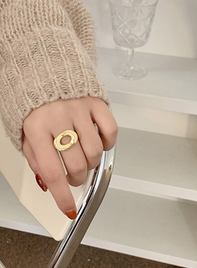 黄金色戒指几何纯银韩国女