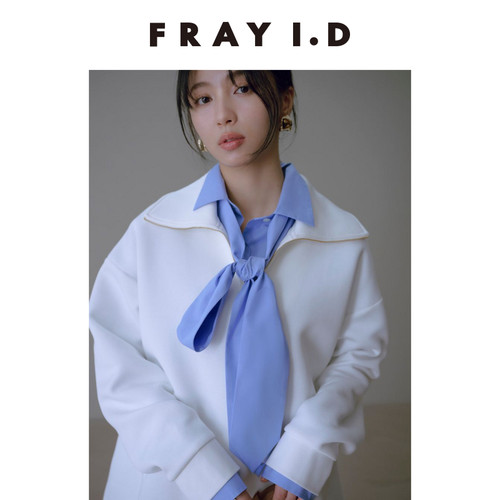 FRAY I.D2025秋冬新品经典百搭纯色条纹翻领领带衬衫FWFB254179 - 图2