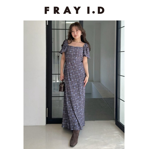 FRAY I.D秋冬优雅时尚方领印花露肩开叉连衣裙FWFO254144 - 图2