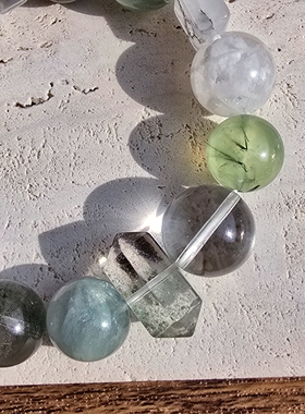 Long高定私享 财福森林  天然绿幽灵绿发晶绿兔毛水晶手串