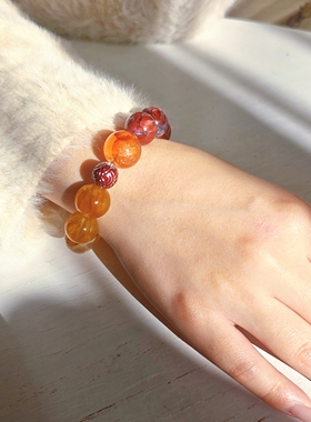 Long高定私享 锦上添花   天然黄胶花海蓝宝金骨干超七白水晶手串