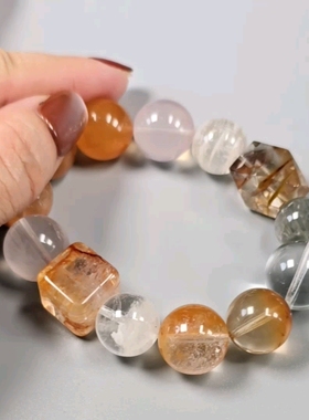 Long高定私享 远大前程 天然红兔毛粉水晶灰兔毛白幽灵水晶手串