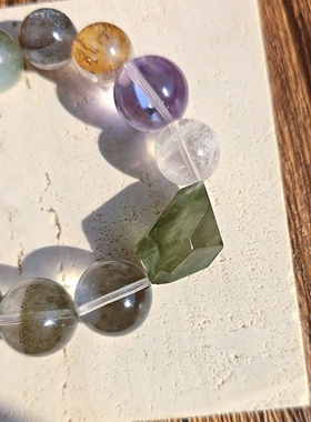 Long高定私享 风生水起 绿幽灵绿兔毛小树胶花天然紫水晶水晶手串