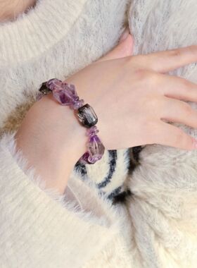 Long高定私享 紫定能行  天然精品黑发晶黑加仑紫超七水晶手串