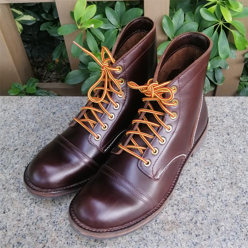 工装靴8111马丁靴牛皮底缝线手工鞋真皮靴伞兵靴低跟圆头鞋 - 图2