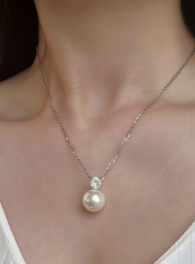 新款单颗白色仿珍珠吊坠项链女