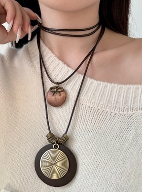 波西米亚民族风项链女款小众设计感颈链新中式复古串珠树叶毛衣