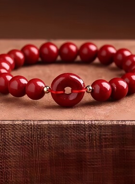 禅意朱砂8MM平安扣手串平安扣造型宁静祥和8MM圆珠低调内敛适合