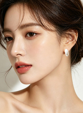 白色腰果耳钉耳饰C形女