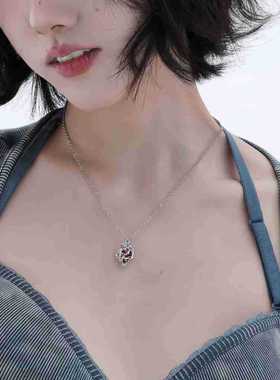 【韩系】高级简约百搭项链送闺蜜走心礼物蓝色复古心脏水晶锁骨链