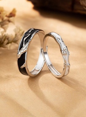 枯木逢春情侣对戒独特枯木纹理与新芽造型设计象征爱情