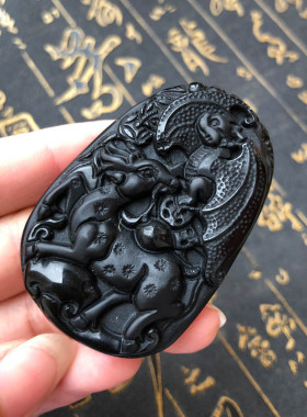 天然黑曜石福鹿吊坠送证书