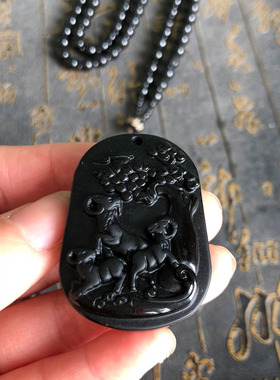 三羊开泰吊坠黑曜石项链羊牌挂件生肖羊车挂手把件男女款送证书