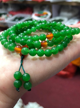 玉石手链男女手串情侣款绿色手链随身菠菜绿玉串项链毛衣链饰品
