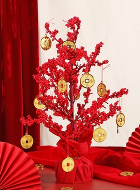 铜钱岁岁平安发财树桌面摆件