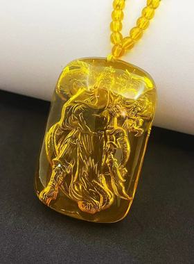 新品内雕心经千手观音仿金珀