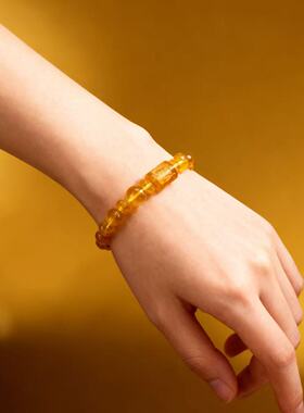 仿黄水晶三面财神招财转运手串