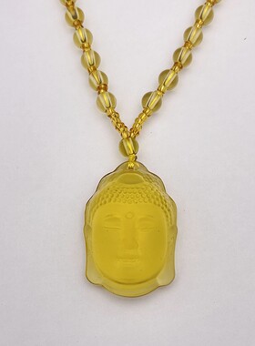 黄水晶磨砂佛头吊坠项链吊坠项链