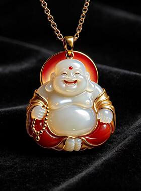金釉莲弥勒佛笑口常开吊坠项链