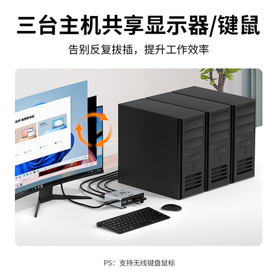 Youlian kvm switch hdmi three-in and one-out set of keyboard and mouse control three computers 2 dual hosts share one monitor 4K with multi-usb sharing synchronous distribution screen cutter