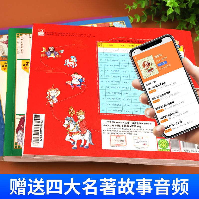 四大名著漫画版全套带注音小学生课外阅读书籍西游记三国演义红楼梦水浒传儿童彩色连环画故事书一二年级白话文经典无删减完整版-图1