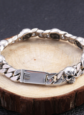 小龙银饰骷髅头坦克复古风手链