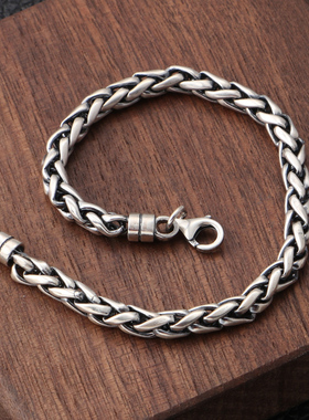 s925纯银时尚潮人百搭麻花手腕链