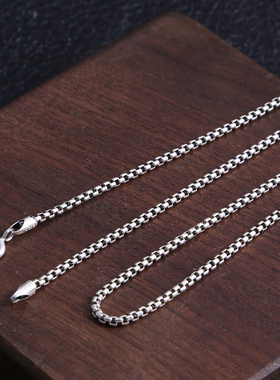 纯银方形百搭款复古盒子链