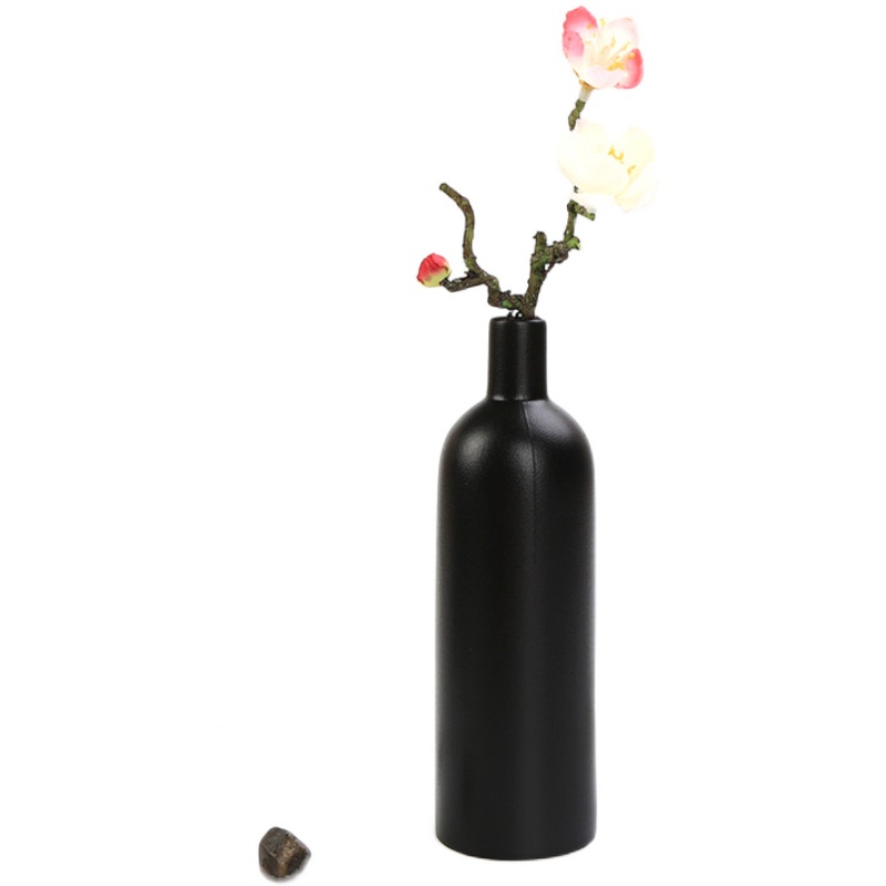 黑色陶瓷花瓶正方体几何图形水培花器干花插花器小号桌面台面摆件