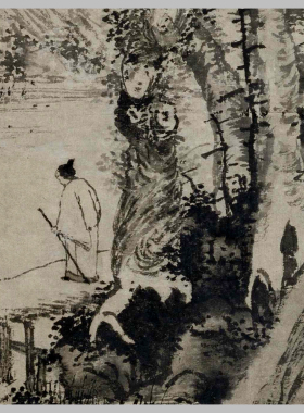 明 文徵明 溪桥策杖图 古山水风景人物国画 高清 艺术喷绘