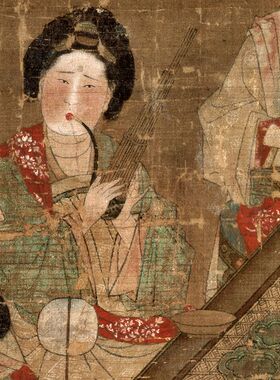 国画唐佚名宫乐图传世绢布宣纸