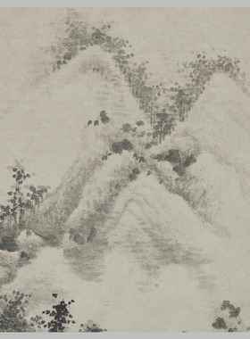 清 王翚 仿巨然溪山雨霁图 古山水风景人物国画 高清 艺术微喷
