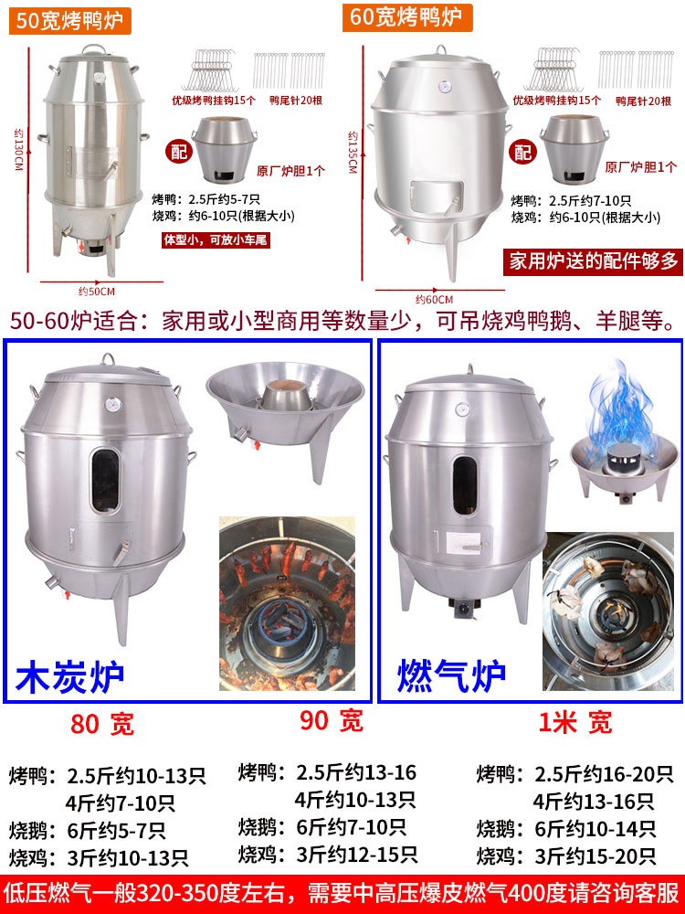 4皇冠商用燃气烤鸭炉家用木炭不锈钢双层烧烤吊炉烧鸭烧鹅烤鸡炉-图0