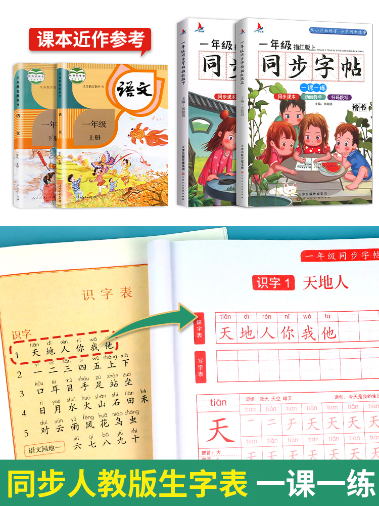 一年级二年级上下册同步练字帖小学生专用每日一练楷书点阵控笔训练字帖描红本生字儿童人教版书法本硬笔语文课本练习笔画笔顺1-2 - 图0