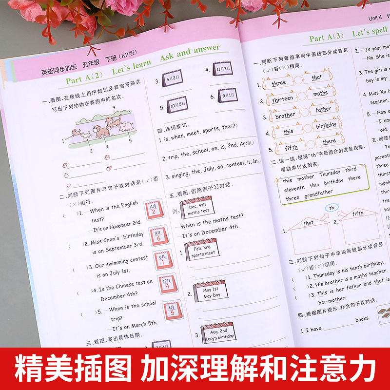 2024新版 英语五年级下册同步练习课时作业本课课练 乐学熊人教版PEP 小学生5年级下学期英语听力阅读理解训练一课一练教材全解