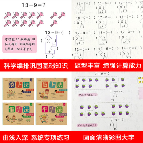 凑十法借十法平十法破十法 凑十法借十法幼小衔接一日一练数学教材全套数学思维训练幼儿园数学练习册入小学算术儿童一年级4-5-6岁 - 图2