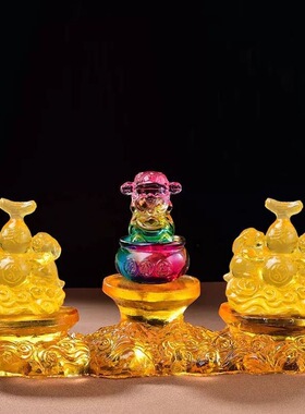 2025蛇年新款水琉璃摆件十二生肖猪双兔迎禄吉祥物礼物摆件饰品礼