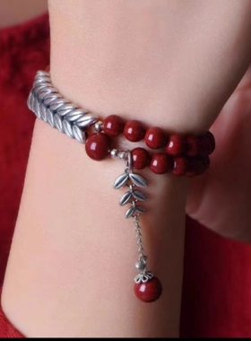 高含量朱砂手串女生银麦穗太岁礼物本命年岁岁平安手链