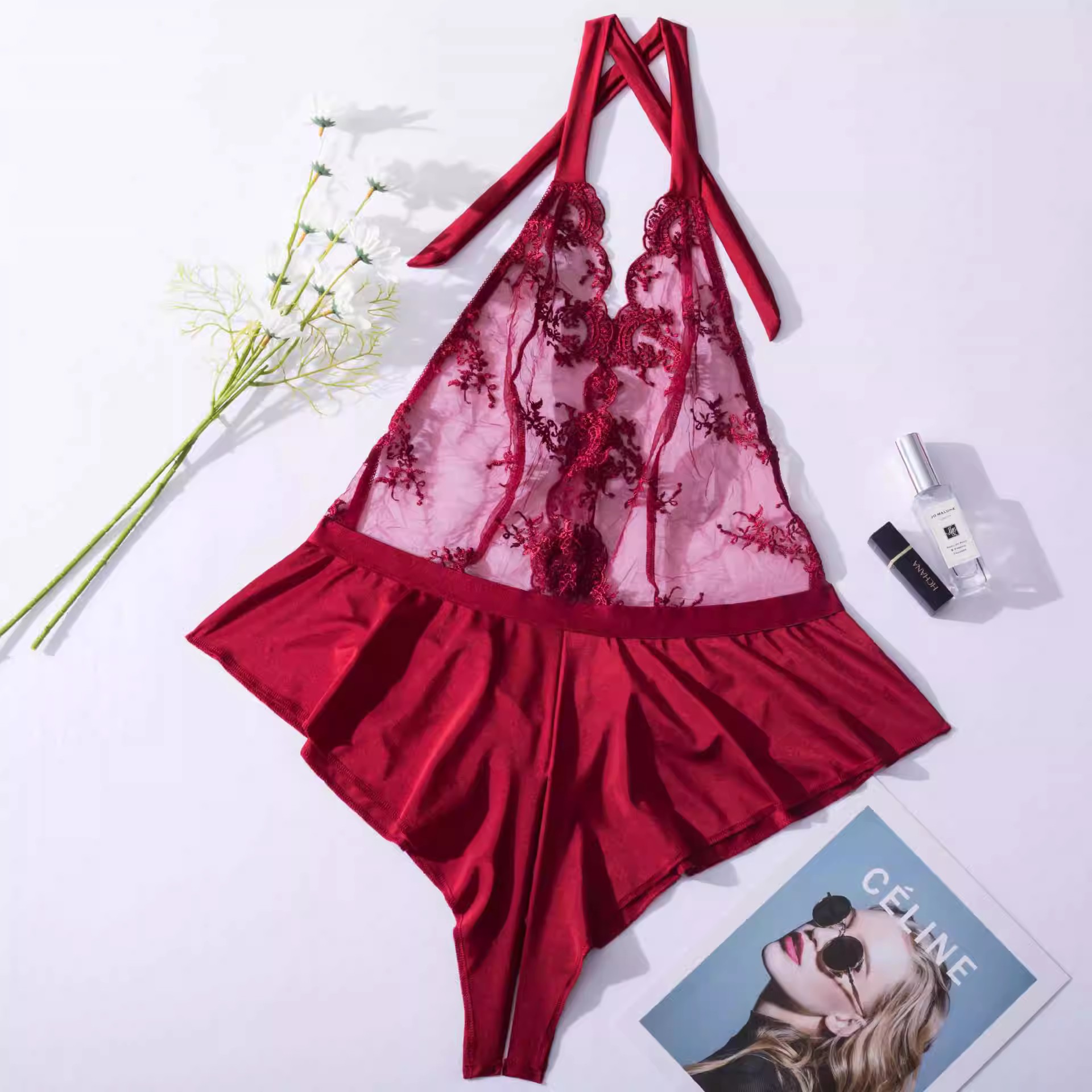 Hollow out sexy embroidery new lingerie body shaping jumpsui - 图2