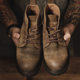 Retro style yellow brown Martin boots mid-high top shoes