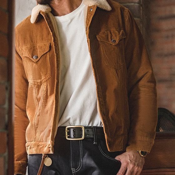Madden vintage corduroy fur collar jacket plus velvet