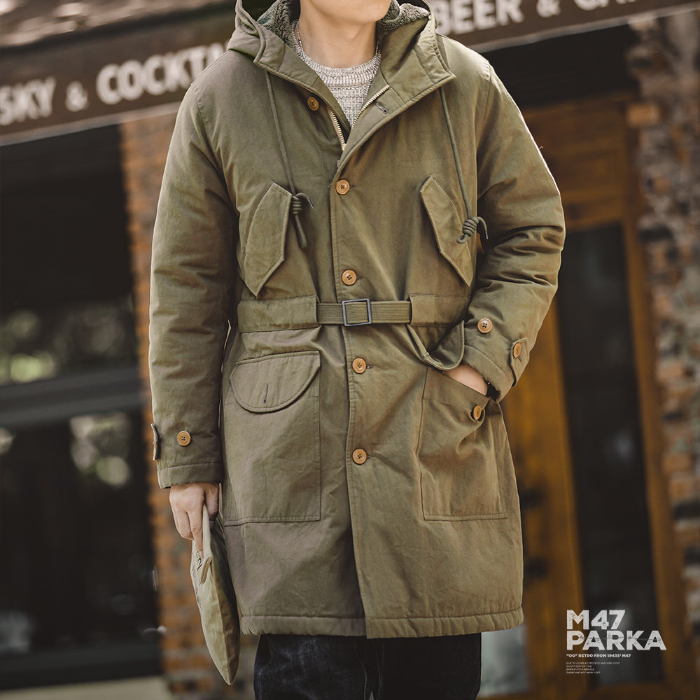 马登工装 美式复古M47派克服重磅大衣连帽保暖中长款棉衣外套男冬,淘宝优惠券,粉丝福利购,淘宝优惠卷