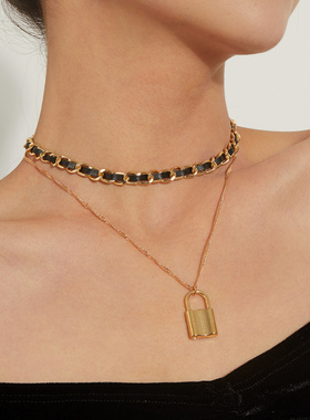 欧美跨境饰品复古链条锁形吊坠项