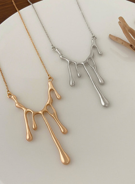 日韩冷淡风金属液态熔岩吊坠项链甜酷不规则锁骨链小众设计颈链女