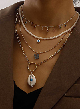 欧美跨境饰品潮流多层七彩锆石白