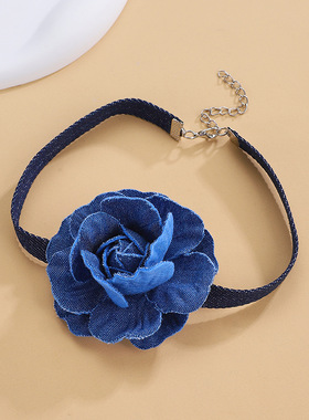 欧美跨境复古玫瑰花朵chocker项链夸张植绒布法式晚宴项圈颈链