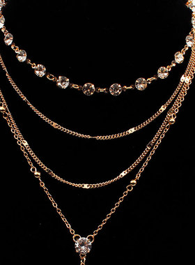 跨境新款长流苏饰品层次水钻Y形