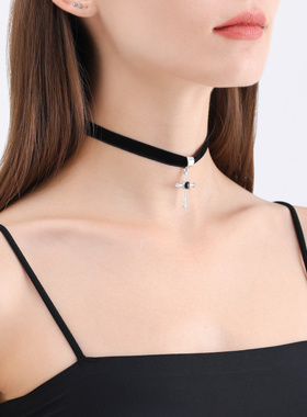 外贸热销哥特式十字架黑色丝带颈