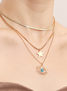 欧美跨境饰品潮酷多层扁蛇链几何