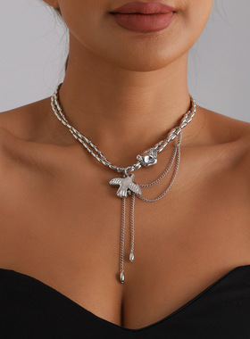 欧美跨境饰品甜酷时尚飞鸽流苏项